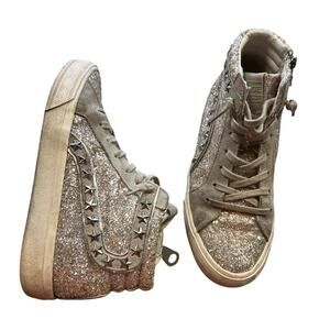 Vintage Havana Hailey Washed Silver Glitter High Rise Sneakers Size 9